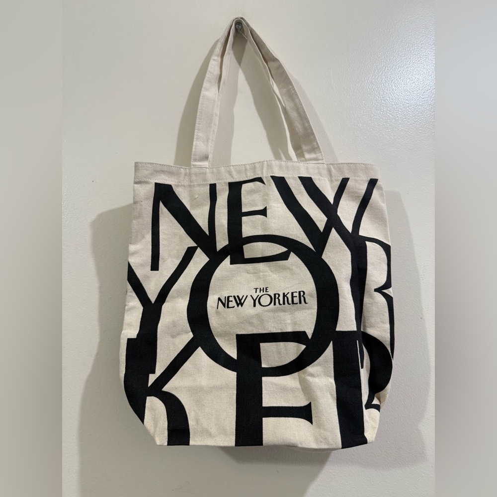 The New Yorker Logo Canvas Tote in Black & Natural
